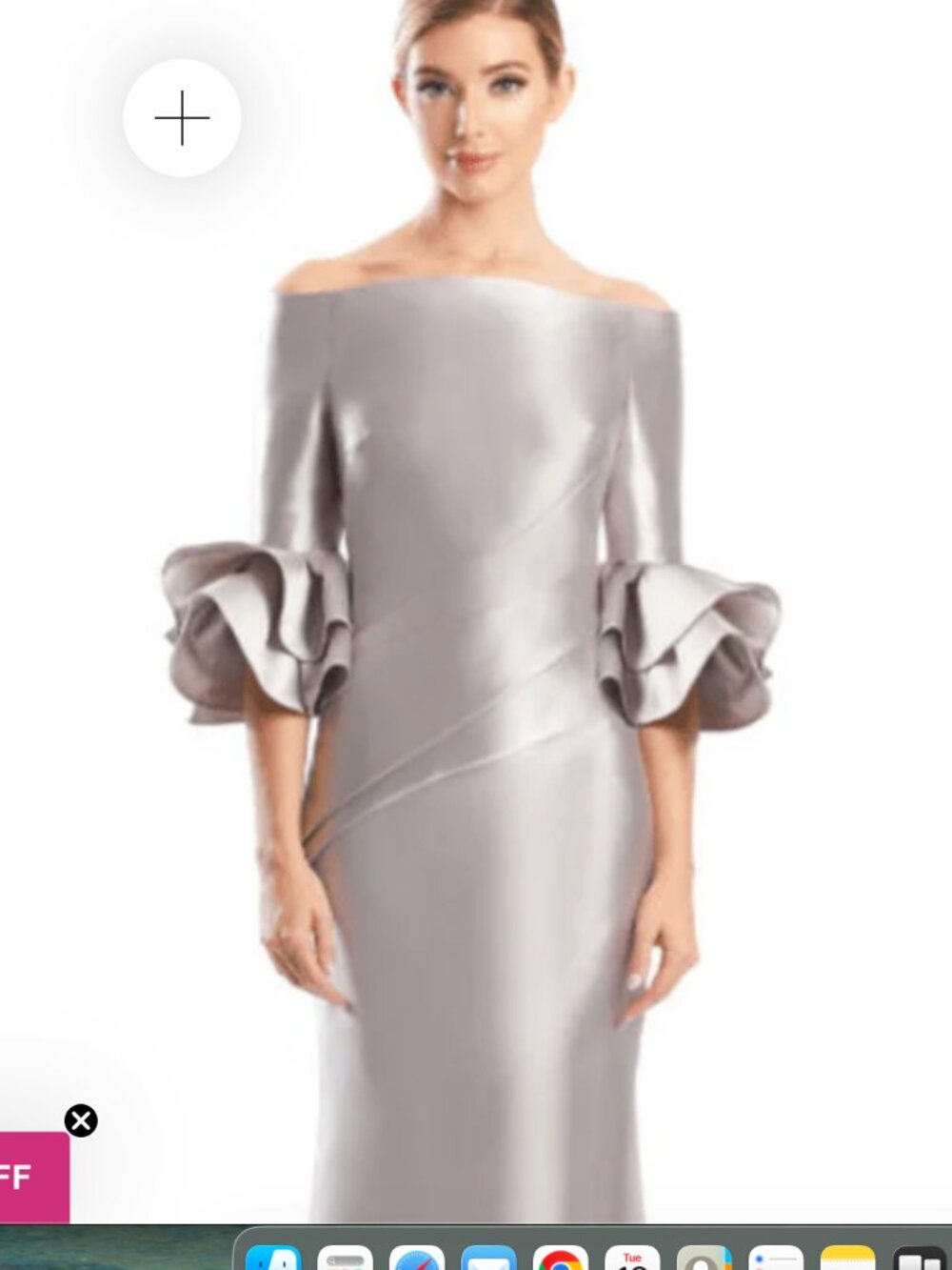 Daymor Couture Gown with 3/4 Sleeves in Silver/Taupe, Size 12